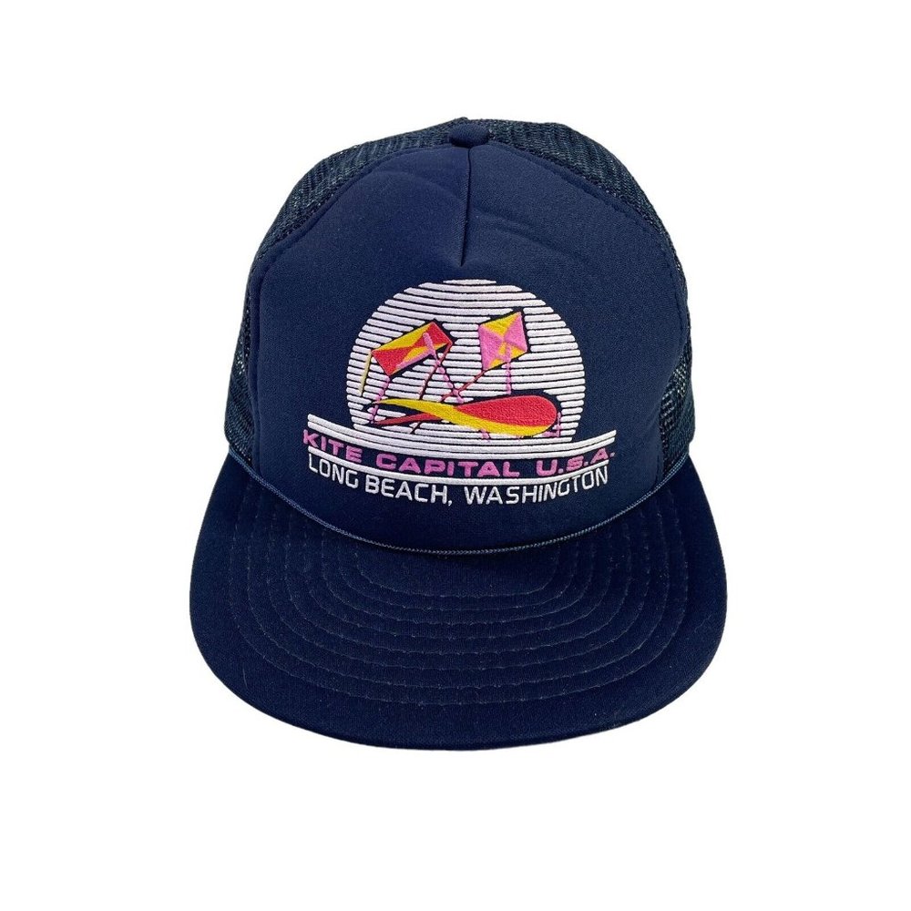 Vintage Kite Capital U.S.A. Snapback Trucker Hat- Long Beach, WA- Puff Print